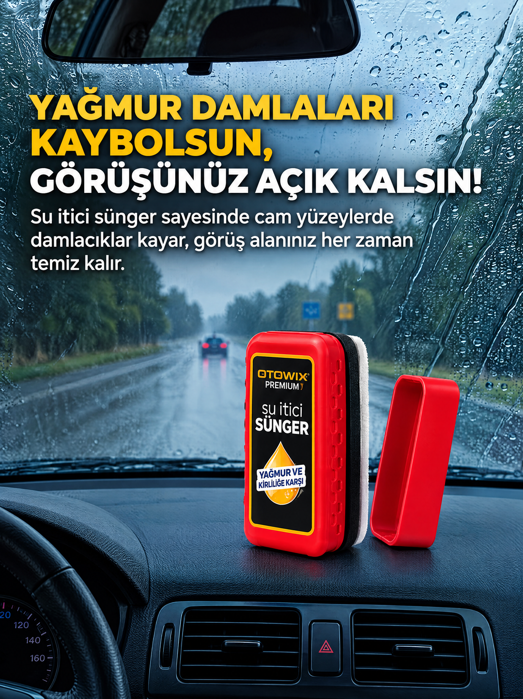 Premium Su İtici Sünger — yağmurda net görüş